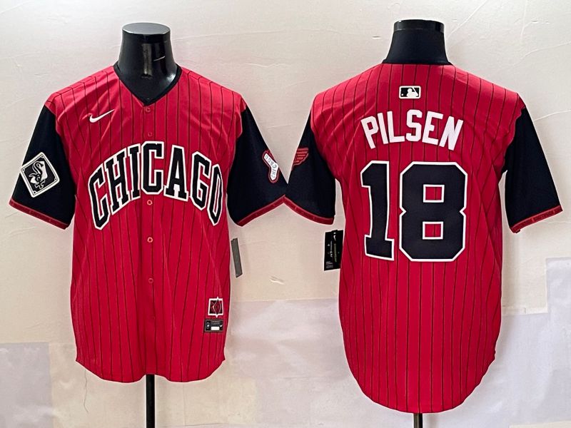 Men Chicago White Sox #18 Pilsen Red Stripe Joint Name Nike 2025 MLB Jersey style 27
